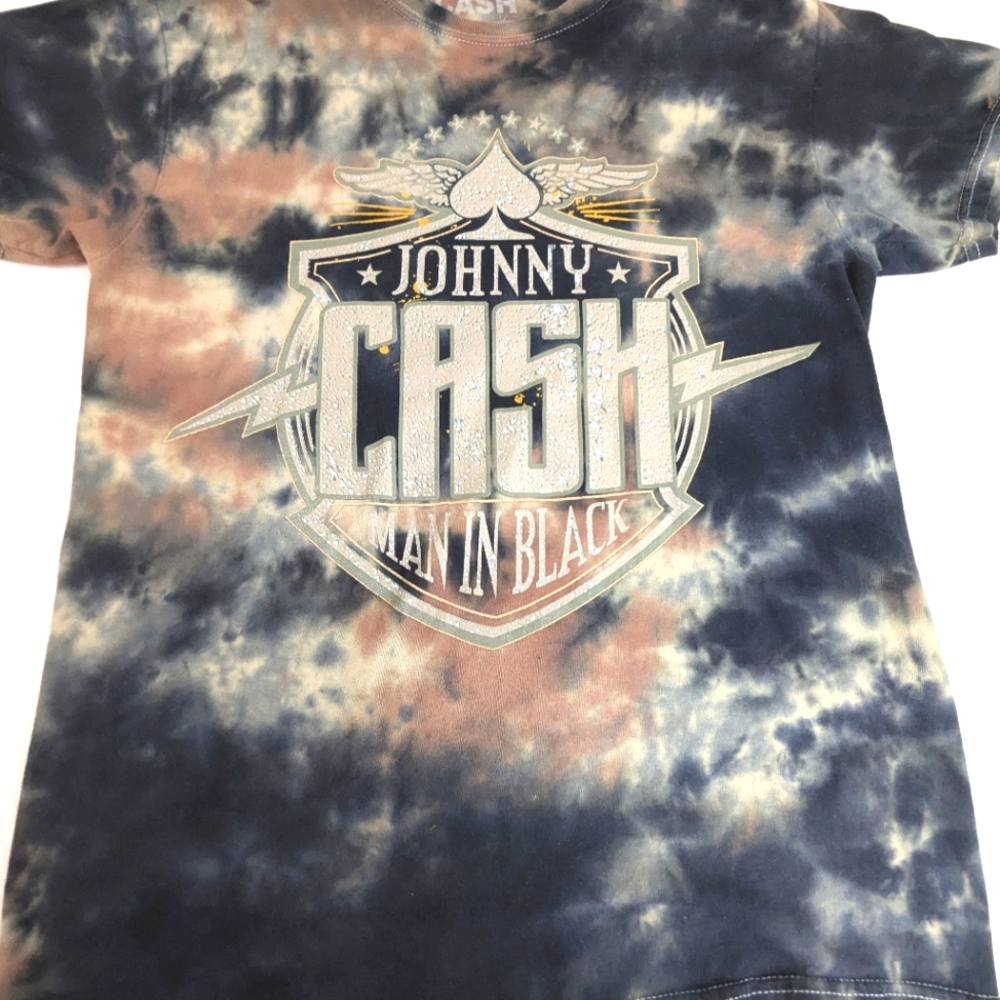 Johnny Cash Tie Dye Tee Shirt  Top Man In Black Medium